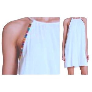$110 Vanity Room Dress Bead + Pompom Trim Small Ivory Tropical CoverUp LIned NWT